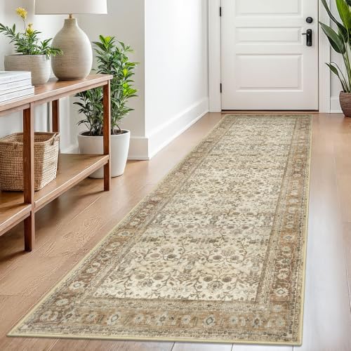 SIILOOM 2.6x8 Washable Runner Rug, Non Slip Area Rug for Hallway Kitchen - color: Beige/Brown, size: 2'7" x 8' (Runner)