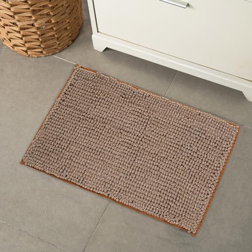 FRESHMINT Chenille Bath Rugs Extra Soft and Absorbent Microfiber Shag Rug, Non-Slip Runner Carpet for Tub Bathroom Shower Mat, Machine-Washable Durable Thick Area Rugs (Caramel Heather, 24" x 17") - color: Caramel Heather, size: 1'5" x 2' (Rectangular)