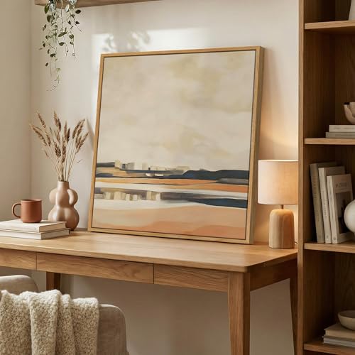 Framed Square Neutral Abstract Landscape Wall Art for Living Room, 24x24 In - color: Neutral, size: 24"L x 24"W