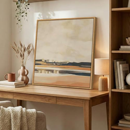 Framed Square Neutral Abstract Landscape Wall Art for Living Room, 24x24 In - color: Neutral, size: 24"L x 24"W