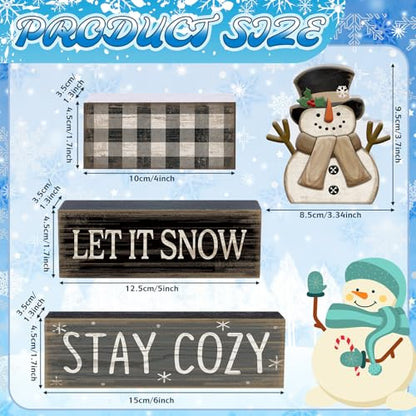 Yuntau 4 Pcs Winter Table Decorations Wooden Snowman Tiered Tray Decor - style: Let It Snow