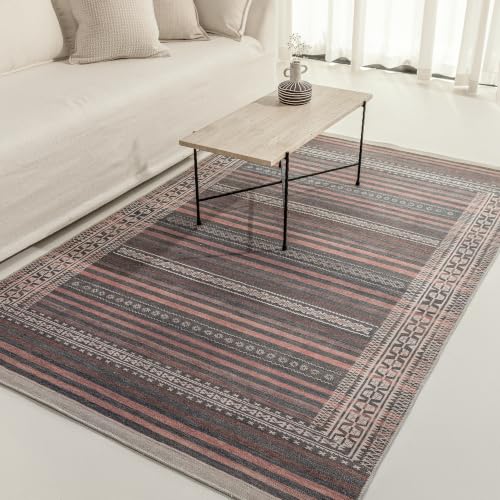 Vibe Stripe 5' x 8' Rust Red & Clay Area Rug - Persian-inspired design - size: 5' x 8' (Rectangular)