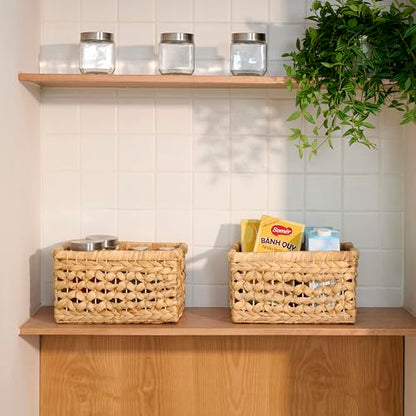 NAYA 11.6" Water Hyacinth Medium Wicker Shelf Basket – Storage Bin - size: 11.6"x8.9"x6.9" in