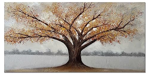 Alenoss 3D Modern Oil Painting on Canvas 24x48, Large Abstract Textured Tree Paintings Canvas Wall Art Home Decorations Framed Wall Art Pictures for Bedroom Living Room Wall Decor - color: AL-E05