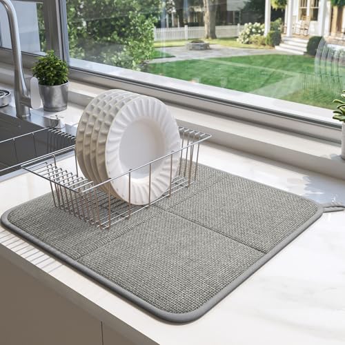 YDKGL Dish Drying Mat for Kitchen Counter, Absorbent Dish Mat，Grey 16x18 - color: Gray, size: 16" x 18"(1 Pack)