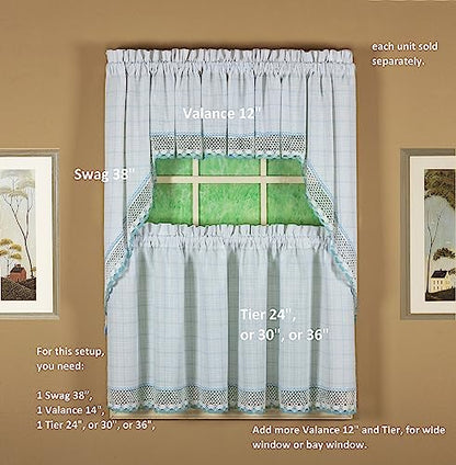 Today's Curtain Adirondack 2-Tone Crochet Tier 24", White/Blue, 60W x 24L - color: White/ Blue, size: 60"W x 24"L (Pack of 1)