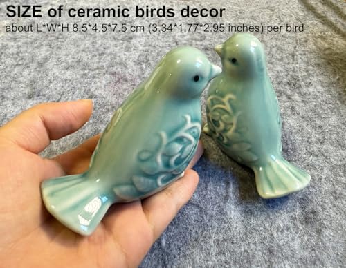 Pair of Ceramic Bird Figurines, Small Bird Statues Tea Coffee Pet Home Office Decor for Windows Shelves Entryway TV Stand (Green) - color: Green