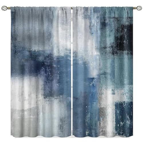 Blue Grey Curtains, Vintage Abstract Art Painting Window Treatments for Kitchen Bedroom Living Room 2 Panel Sets,42x45 Inch Decor - color: Geometric-14, size: 21"W x 44.5"L (Pack of 2)