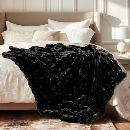 Ultra Soft Cozy Faux Fur Throw Blanket, Fuzzy Plush Thick Bubble Blanket, Oversize Luxury Fluffy Blanket for Couch, Bed, and Living Room, 60x80 Inches, Black - color: Black, size: Twin(60" X 80")