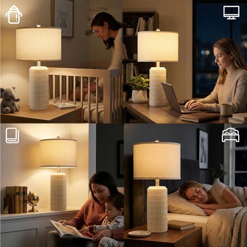 PoKat 23’’ Dimmable Table Lamps Set of 2 with Remote for Living Room, White - color: Cream