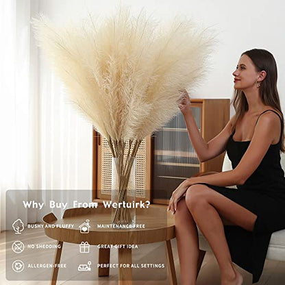 Wertuirk 8 Pcs 45 inch Tall Faux Beige Pampas Grass Decor - color: Beige