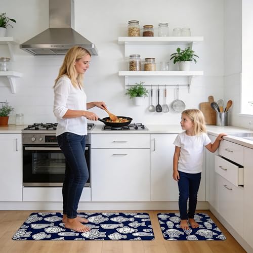 Kitchen Rugs for Floor 2 Pcs Memory Foam Padded Anti Fatigue Kitchen Mat - color: Fish-03
