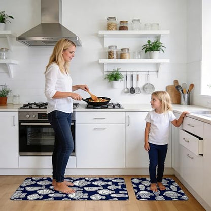 Kitchen Rugs for Floor 2 Pcs Memory Foam Padded Anti Fatigue Kitchen Mat - color: Fish-03