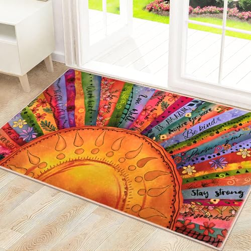Likiyol Sun Entryway Rug 2x3 Small Rug, Door Mat Indoor Entrance Soft Faux Cashmere Non Slip Rugs for Entryway, Washable Inspirational Throw Rugs Carpet for Entry, Kitchen, Bathroom, Low-Pile - size: 2' x 3' (Rectangular)