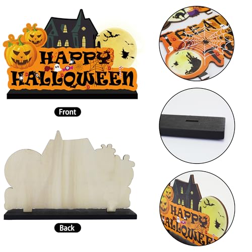 3Pcs Halloween Table Decorations - Happy Halloween Table Wooden Centerpiece Signs, Trick or Treat Wooden Sign, Boo Spooky Signs for Party Dinner Room Decor