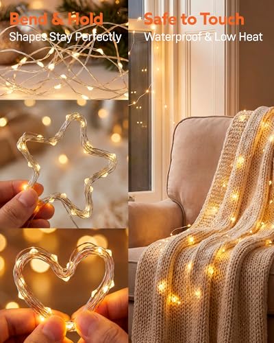 6 Pack USB Rechargeable Twinkle Fairy Lights with Timer - color: Warm White