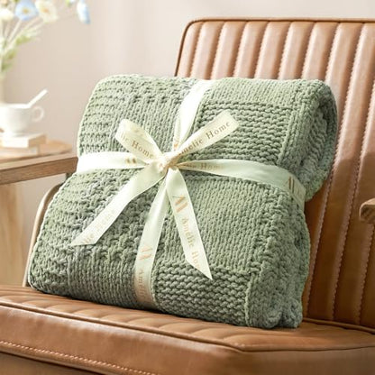 Amélie Home Checkered Knit Throw Blanket for Bed, Sage Green, 60"x80" - color: Checkered Sage Green, size: Checkered Knit 60"x80"