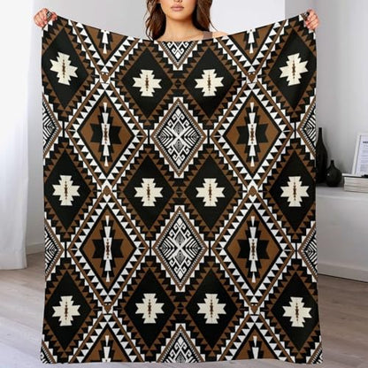 Rustic Western Throw Blanket, Southwestern Bohemian Ethnic Style Native Aztec Pattern Flannel Blanket for Sofa Bed, All Seasons 30"x40" - color: Aztec-4, size: 30"x40"