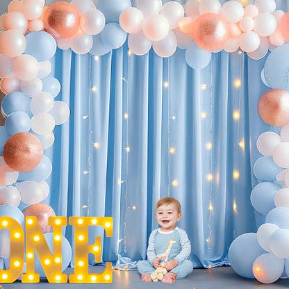 10 x 10 Baby Blue Backdrop Curtains with Lights String for Party - color: Baby Blue, size: W5' x H10'(2 panels)