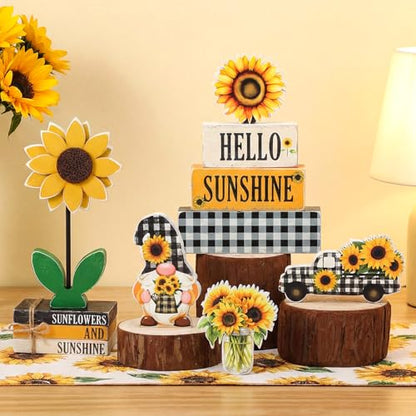 11 Pcs Sunflower Table Centerpiece Decorations, Wooden Stacked Sign - style: Sunflower