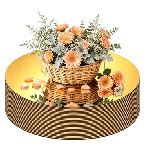 26PCS Gold Round Mirror Tiles for Table Centerpieces, 12" Flat Circle Mirror Plates for Wedding Decorations, Round Mirror Candle Plates for Party Baby Shower Birthday Decor, Decorative Table Mirrors - size: 12inch