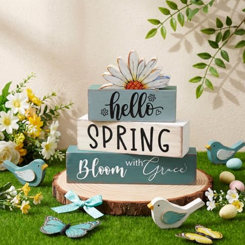 Amyhill 4 Pcs Wooden Sign Decor Hello Spring Bloom - style: Hello Spring Bloom