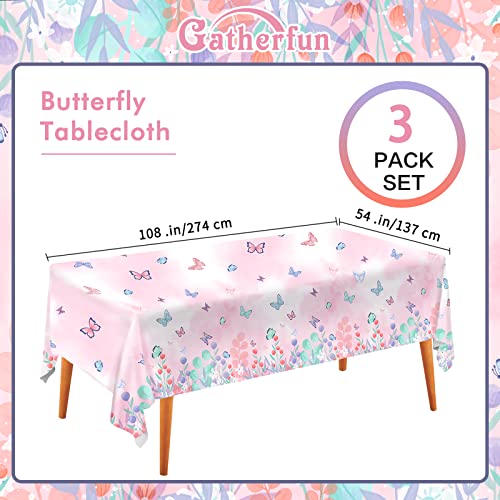 Gatherfun Butterfly Disposable Tablecloth, Plastic Table Cover for Kid’s Birthday Party, 3 PCS, 54”x 108” - style: Butterfly