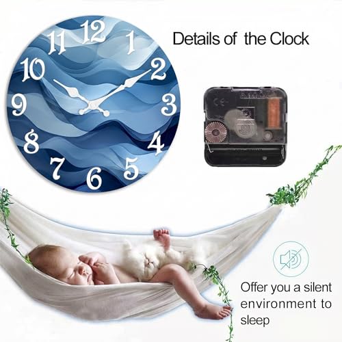ArtSocket Round Wall Clock Silent Non-Ticking 8", Abstract Ocean Blue - color: Abstract Ocean Blue, size: 8in