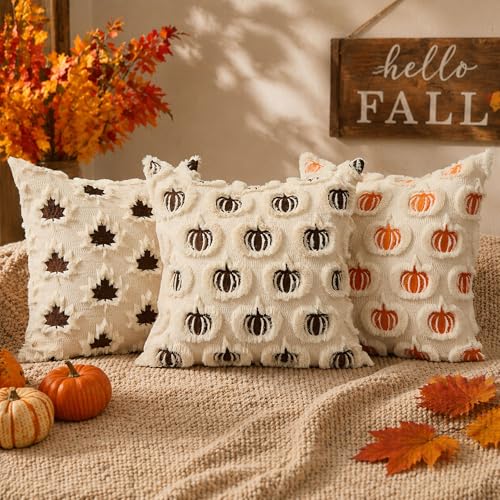 DFXSZ Fall Pillow Covers 18x18 Set of 2 Brown MapleLeafs Embroidery Biege - color: Beige Rust, size: 18" x 18" (Pack of 2)