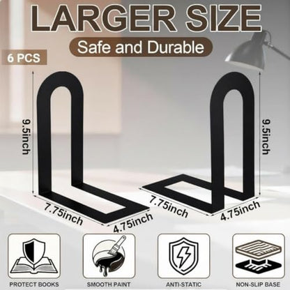 Chunful 6 Pcs Black Metal BookEnds Shelves, 9.5 x 7.75 x 4.75 in - color: Black, size: 9.5 x 7.75 x 4.75 in