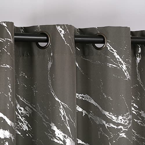 Taisier Home Silver Foil Print Linen Textured Curtains Geometric Marble Pattern Design Curtains for Living Room Thermal Insulated Window Treatment 2 Panels 84" L,Dark Grey and Silver Curtain Print - color: Dark Grey/Silver, size: 52"W x 84"L (Pack of 2)