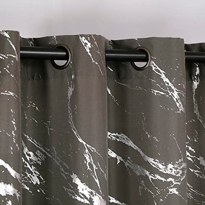 Taisier Home Silver Foil Print Linen Textured Curtains Geometric Marble Pattern Design Curtains for Living Room Thermal Insulated Window Treatment 2 Panels 84" L,Dark Grey and Silver Curtain Print - color: Dark Grey/Silver, size: 52"W x 84"L (Pack of 2)