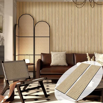 Wood Slat Wall Panel 2 PCS - Extra-Long Wood Wall Panels for Soundproof Home & Office, Easy Peel and Stick Acoustic Panels for Noise Cancelling (Oak 11.8"W x 94.5"L) - color: Oak-2 Packs