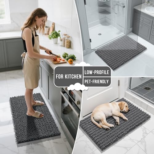 Yimobra Bathroom Rugs Sets 2 Piece, Super Absorbent Bath Mat Set, Dark Grey - color: Dark Grey, size: 32''x20''+24''x17''