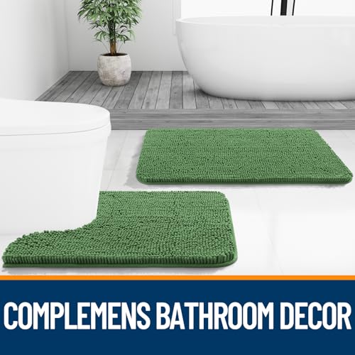 OLANLY Toilet Rugs U-Shaped 20x20, Soft Absorbent Chenille Contour Rugs - color: Olive Green, size: 20" X 20" Contour Rug
