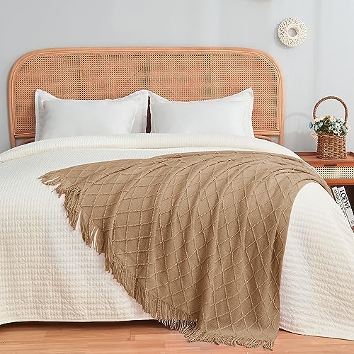inhand Khaki Knitted Throw Blanket for Couch and Bed, 50"x60" - color: Khaki, size: 50"x60"