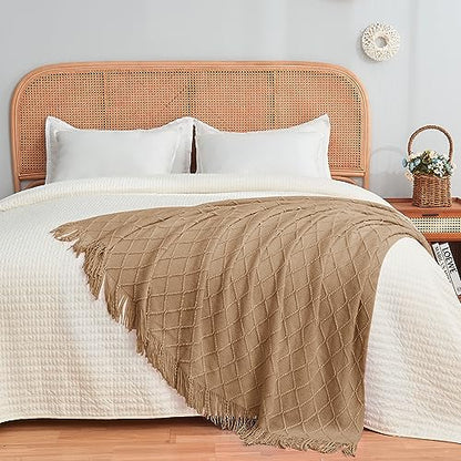 inhand Khaki Knitted Throw Blanket for Couch and Bed, 50"x60" - color: Khaki, size: 50"x60"