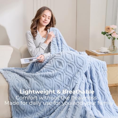 The Seacliff Blanket 50x60 Throw, Tidewater Blue – Lightweight Soft Fleece Throw Blanket for Couch, Breathable All Season, Coastal Wave Texture - color: Tidewater Blue, size: Throw 50x60
