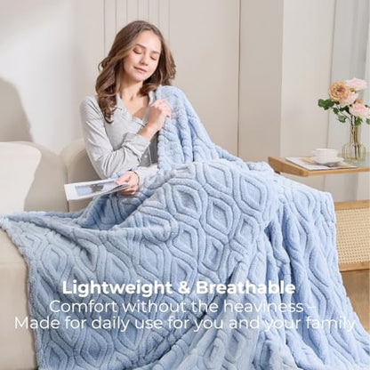 The Seacliff Blanket 50x60 Throw, Tidewater Blue – Lightweight Soft Fleece Throw Blanket for Couch, Breathable All Season, Coastal Wave Texture - color: Tidewater Blue, size: Throw 50x60