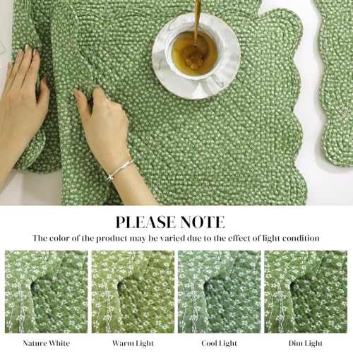 HOMBYS Quilted Placemats Set of 6 Washable-13x18 inches Rectangular Placemats for Kitchen Table-100% Cotton Fabric Rectangular Table Mats, (Green & Withe) - color: Green & Withe