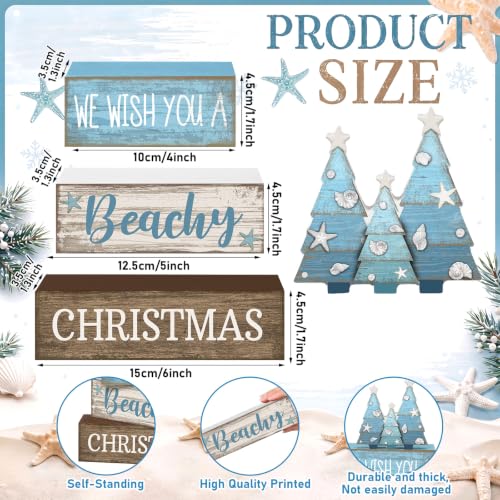 Lineshading 4 Pcs Coastal Christmas Table Decor, Blue Beachy Christmas Tree - style: Blue Christmas Tree