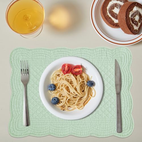 HOMBYS Quilted Placemats Set of 6 Washable-13x18 inches Rectangular Placemats for Kitchen Table-100% Cotton Fabric Rectangular Table Mats, (Sage Green) - color: Sage Green