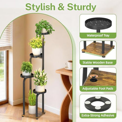 iDavosic.ly Tall Plant Stand Indoor with Grow Lights & Metal Trays, Brown - color: Black with Light