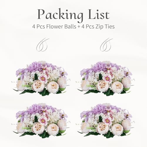 Flower Balls Centerpieces Tables: Purple White Silk Rose, 4Pcs - color: Purple Pink White, size: 4 PCS
