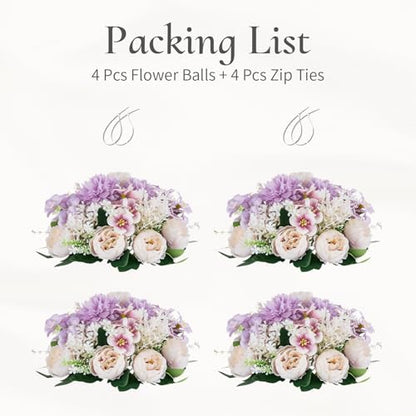 Flower Balls Centerpieces Tables: Purple White Silk Rose, 4Pcs - color: Purple Pink White, size: 4 PCS