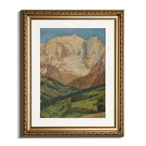VIYYIEA Gold Framed Alpine Mountain Wall Art Canvas Painting, 13×16 Inch - color: View of Mont Blanc from Complutense, size: 16"L x 13"W