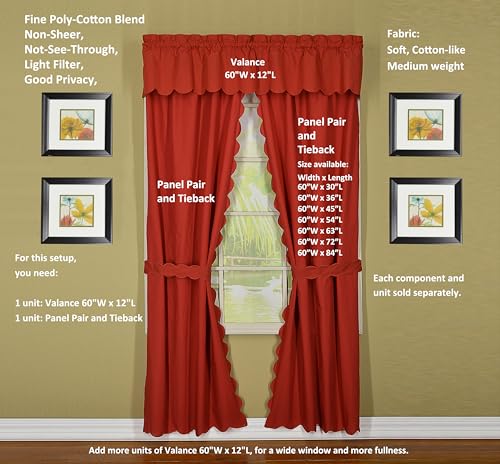 Today's Curtain, Orleans Scallop Curtain, Brick Red Valance, 60" W x 12" L, Brick Red - color: Brick Red, size: 60"W x 12"L (Pack of 1)