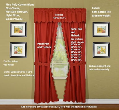 Today's Curtain, Orleans Scallop Curtain, Brick Red 45" Panel Pair and Tieback,4-Piece-Set, 60" W x 45" L, Brick Red - color: Brick Red, size: 60"W x 45"L (Pack of 1)