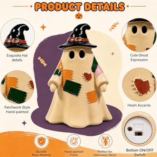 Light up Halloween Resin Figurines Patchwork Ghost Witch Hat 1Pcs - color: Halloween Styl 31