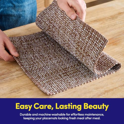 Sweet Home Collection 100% Cotton Placemats for Dining Room Rectangle Two Tone Woven Fabric 13" x 19" Soft Durable Table Mat Set, Set of 4, Chocolate - color: Chocolate, size: Rectangle 13" x 19"